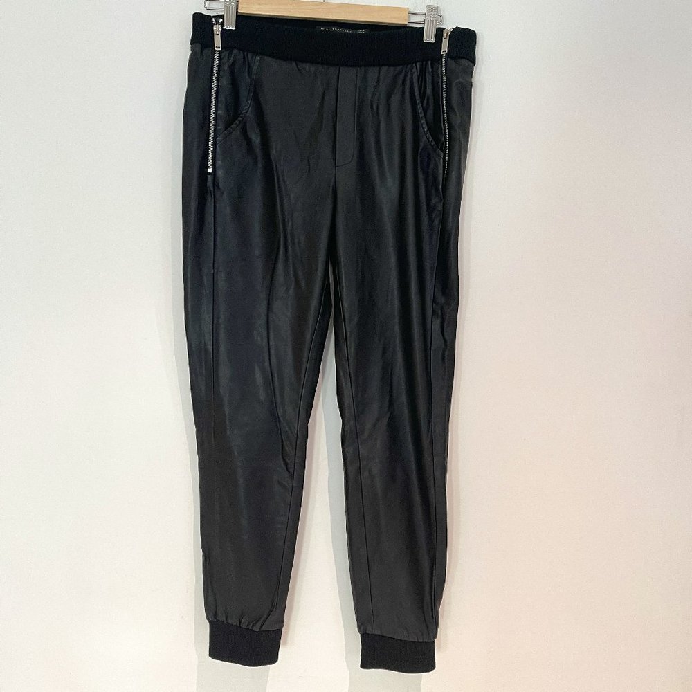 Zara Trafaluc Woman Black Sides Zip Up Faux Leather Jogger Pants Size M